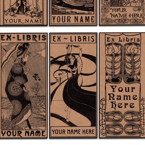 12 Vintage Style Personalised, Ex-Libris, Self Adhesive Bookplates, Optional Gift Envelope w/ 4 Bonus Labels! 13.5x6.2cm White/Kraft Paper 2