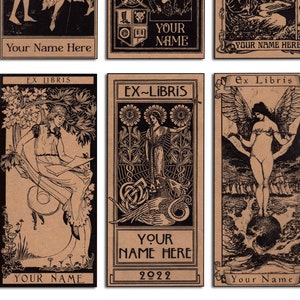 12 ex libris personalizzati in stile vintage, autoadesivi, busta regalo opzionale con 4 etichette bonus! 13,5 cm x 6,2 cm, carta bianca/kraft