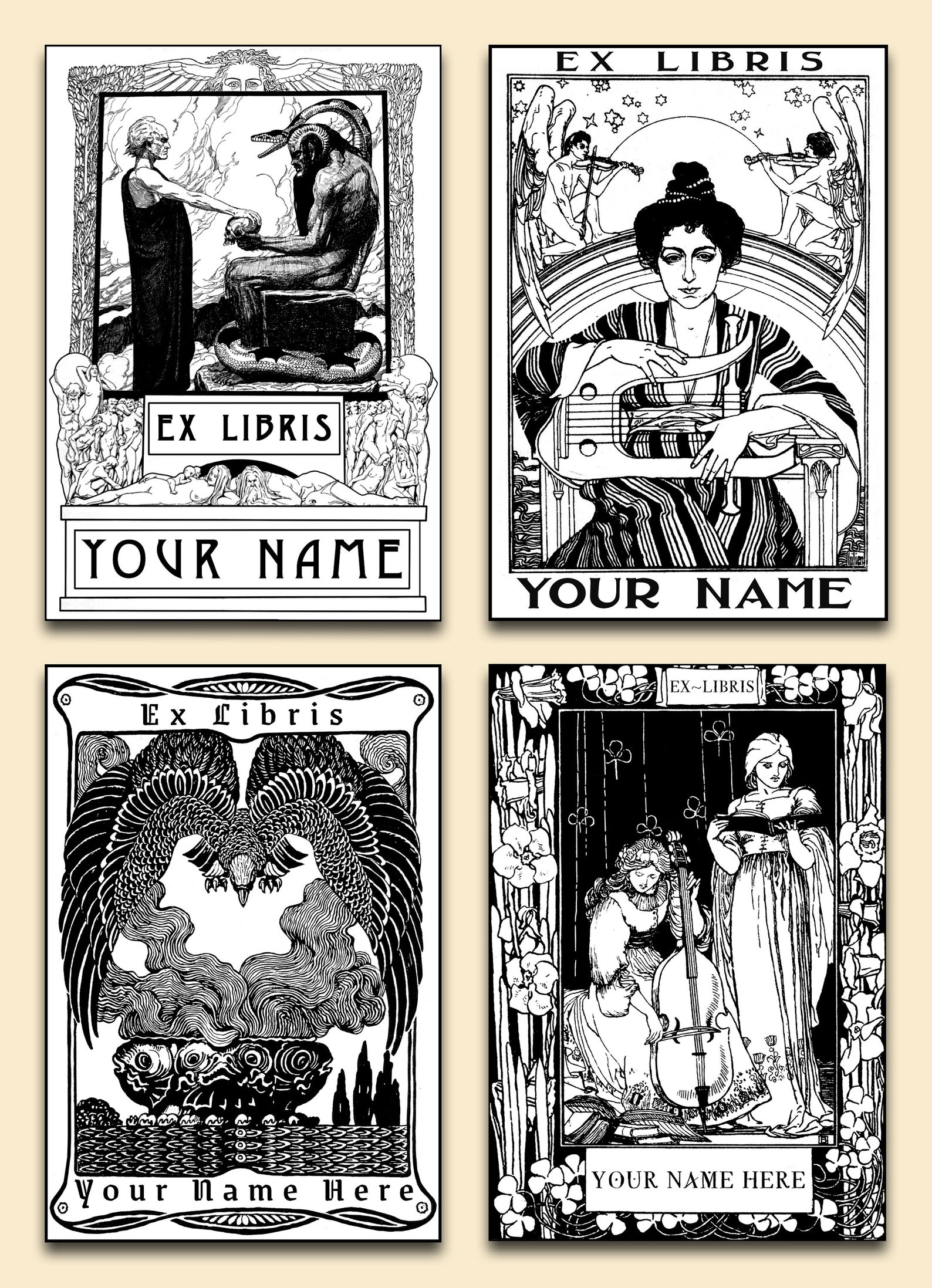 Vintage Style, Personalized, Large 'ex-libris', Self Adhesive Bookplate ...