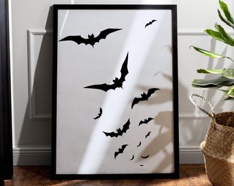 flying bats minimalist halloween decor wall art halloween printable wall art  halloween poster modern halloween art  digital print