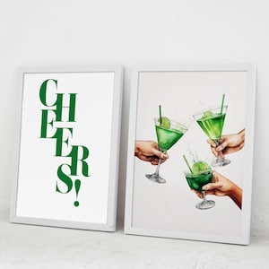 Proost print set van 2 bar winkelwagen print bar winkelwagen decor aquarel keuken muur kunst bar winkelwagen kunst trendy muur kunst digitale print