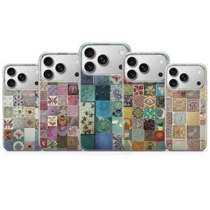 Custodia per telefono con piastrelle Azulejo vintage e mosaico floreale per iPhone 17 Pro Max, 16, 15, 14, Samsung S26 Ultra, S25, S24, A56, A55, Pixel 10, 9