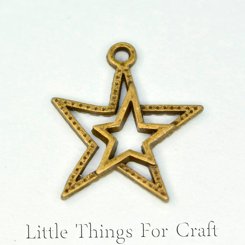 4 Large Star Charms Antiqued Bronze Star Pendants Filigree Celestial Charms