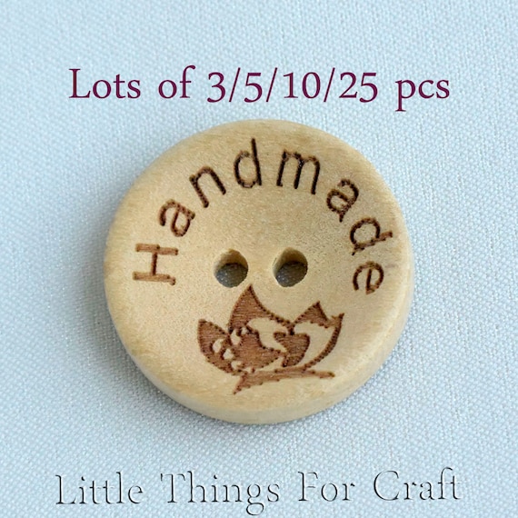 Knitting Crochet x 40 business Labels Tags Buttons Wooden sew on labels Wood