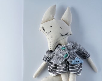 fox doll, plush fox, fox, stuffed fox, fox animal, stuffed animal fox, art doll, rag doll, artwork, baby room decor, collectible doll