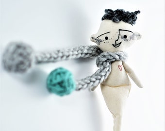 mermaid boy doll, handmade mermaid, tiny mermaid miniature, mermaid textile, mermaid art plush toy