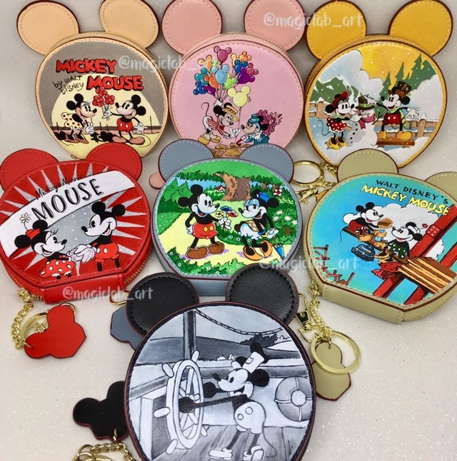 Personalizado pintado vegano moneda Bolsos y monederos Carteras y clips para billetes Carteras tarjeta titular INSPIRADO por Disney's Mickey y Minnie Mouse 