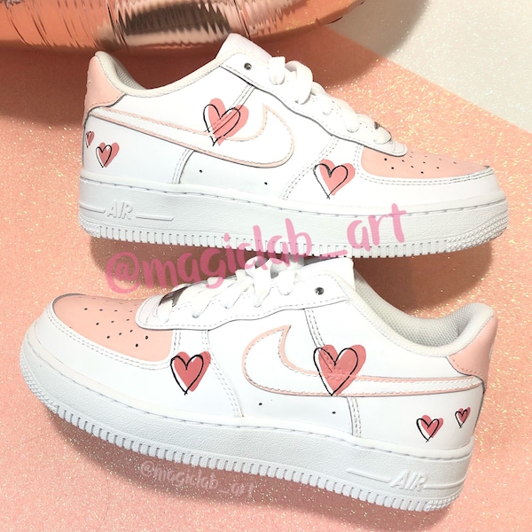 Nike Air Force 1, custom “HEARTS”, hand painted, Nike Heart, personalized