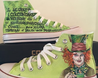 Converse All Stars, Mad Hatter, Hand-painted, Alice in Wonderland, Customized Converse
