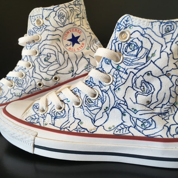 Converse All Star Rose Blu, dipinte a mano, personalizzate Rose Blu, scarpe Matrimonio, scarpe sposa