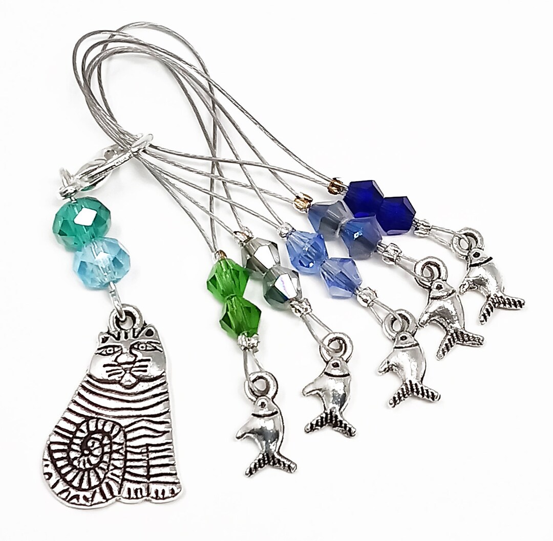 Cat and Fish Progress Keeper & Stitch Markers Etsy