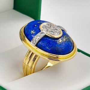 18ct Yellow Gold Lapis & Diamond Ring