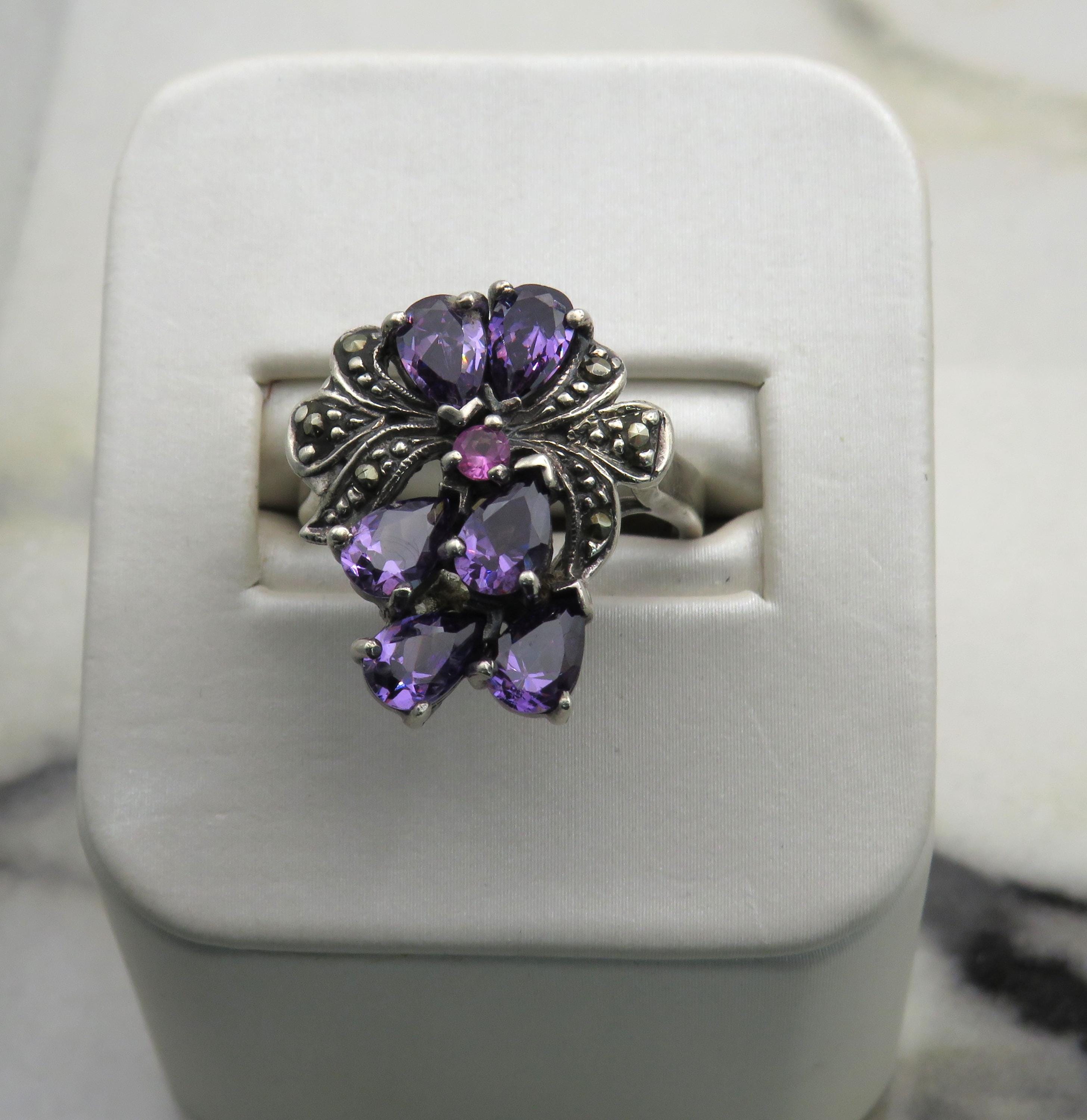 シルバーマーカサイト＆アメジストリング - Etsy 日本