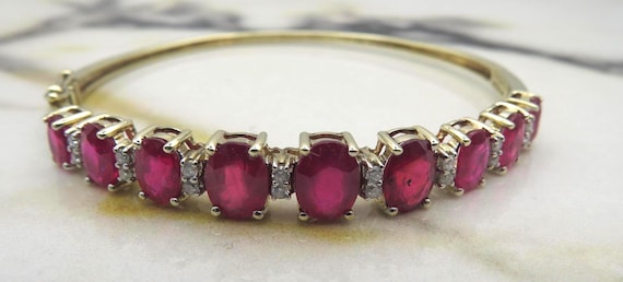 9ct Gold Ruby & Diamond Bangle - image 1