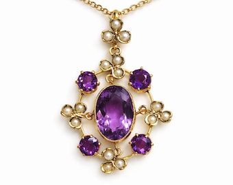 Antique Amethyst & Seed Pearl Pendant