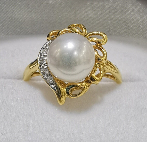 Bague Ancienne En Or 18 Carats Avec Perles - Bijou Vintage Sertie