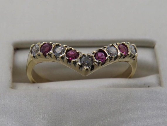9ct Yellow Gold Ruby CZ Ring - image 1