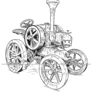 Vintage Old Tractor Lanz Bulldog hm-8, Digital Cartoon Drawing, Vector EPS, PNG and JPG Download