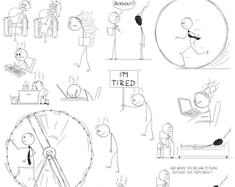 Stickman Stress and Fatigue : 15 Stick Figure Images (Digital Download)