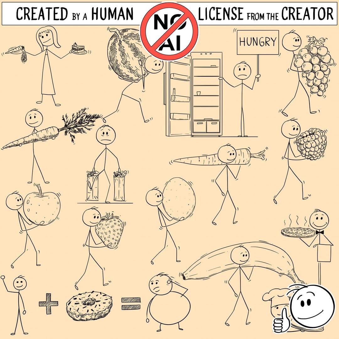 Stick Figure Food Clipart, Funny Character Drawings (digital Download ...