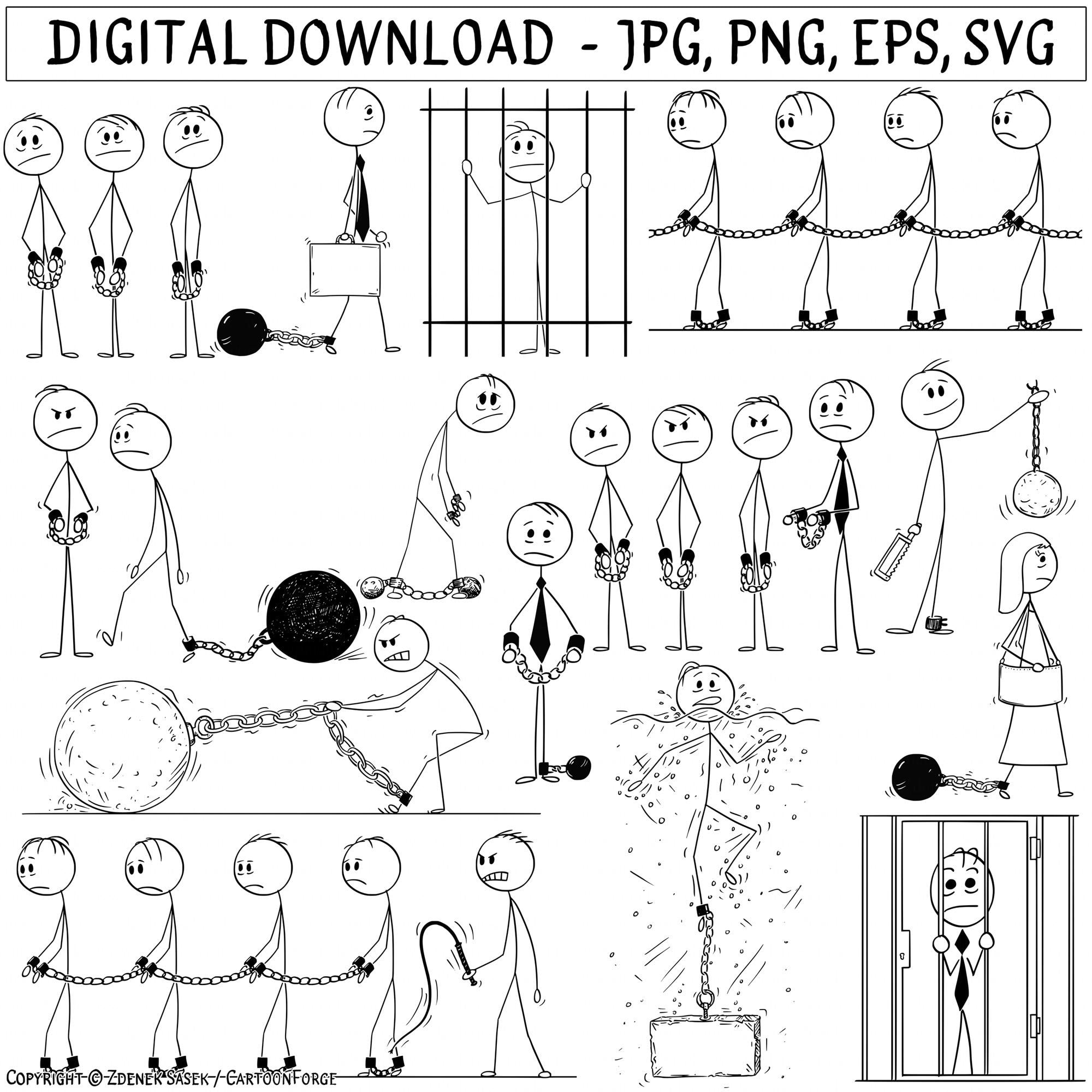 Stick Figure Chain Stick Figure Chains and Prison Clipart: Stickman SVG, PNG, EPS (digital ...