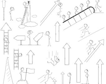 Stick Figure Clipart, Follow Arrows, Signs, Find Your Way, Go Up (Digital Download)