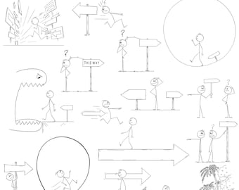 Stick Figure Clipart, Follow Arrows, Signs, Find Your Way, Go for Success (Digital Download)