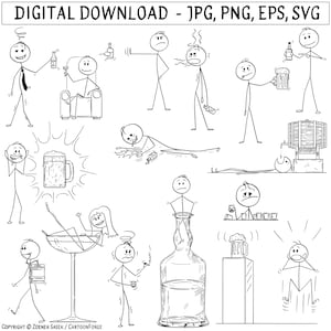 Drunk Stickman Clipart, Alcohol Vector Graphics (Digital Download)