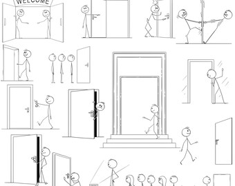 Stickman Door Clipart 2: Stick Figure Entrance or Exit, Vector Graphics (Digital Download)