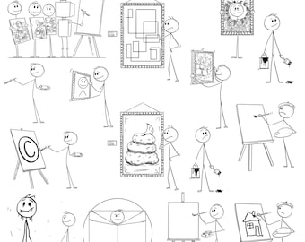 Painting Art Stick Figure Clipart: Artist and Painter (Digital Download)