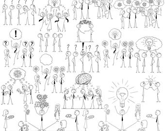Brainstorming Stick Figure Clipart: Business Team (svg, eps, png, jpg) (Digital Download)
