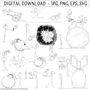 Clipart z bombą w kształcie patyczka: Niebezpieczna grafika postaci (pobranie cyfrowe)
