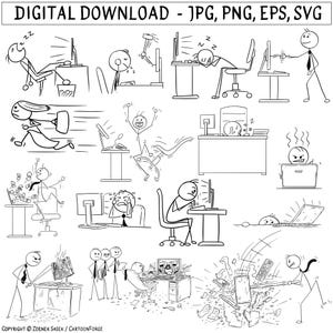 Stick Figure Office-clipart: werken Stickman SVG, PNG, EPS (digitale download)