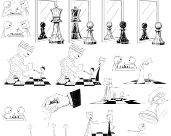 Stickman Chess Playing, Pieces and Players Clipart (svg, eps, png, jpg Digital Download)