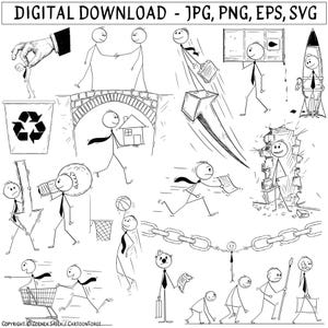 Business Stick Figure Clipart, Crazy Poses, Funny Drawings (Digital Download)