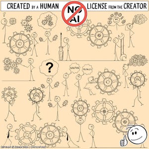 Cogwheel Stick Figure Clipart: Problem Solving, Business (Digital Download)