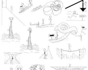 Stick Figure On the Move, On the Way Clipart: Walking or Climbing for Success (Digital Download)