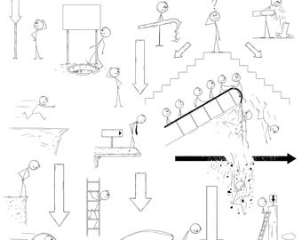 Stick Figure Clipart, Arrows, Signs, Falling Down Images (Digital Download)