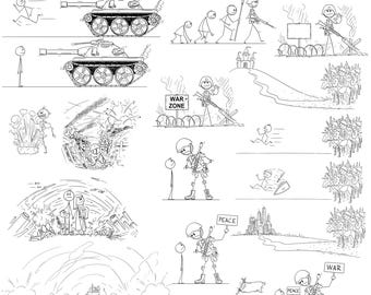 Stickman Fighting in War Clipart: 17 Stick Figure Art Images (Digital Download)