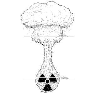 Nuclear Symbol, Atomic Bomb Explosion Cartoon Drawing (Digital Download)