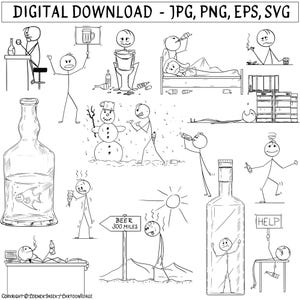 Drunk Stickman Clipart, Alcohol Vector Graphics (Digital Download)