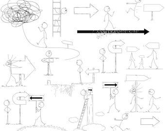 Stickman Arrows, Follow the Arrow and Traffic Sign: 17 Stick Figure Images (Digital Download)
