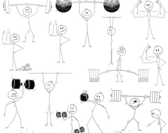 Stick Figure Sport: Weightlifting, Strength Training, Lifting Weights SVG, PNG, EPS (Digital Download)