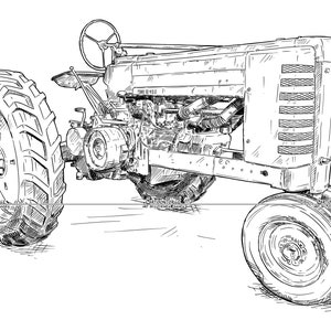 Vintage Old Tractor John Deere A, Digital Cartoon Drawing, Vector EPS, PNG and JPG Download