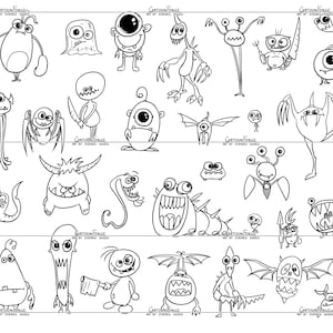 Big Set of 31 Funny Halloween Cartoon Monster Drawings, Digital Drawing, Download Vector EPS, PNG, JPG .
