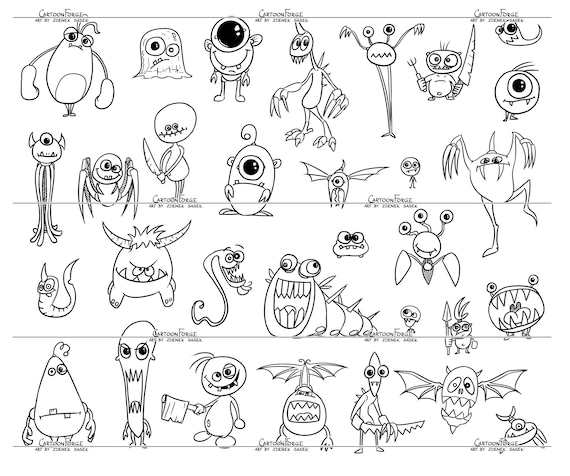 Big Set of 31 Funny Halloween Cartoon Monster Drawings - Etsy
