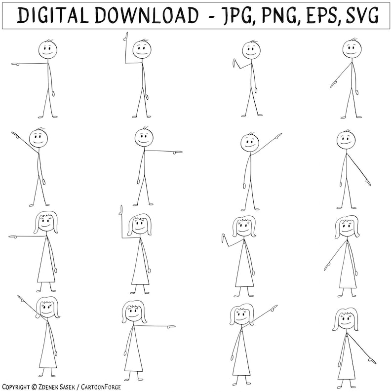 Mini Figure Pointing Pointing Stick Figure Clipart, Male & Female (digital Download) - Etsy ...