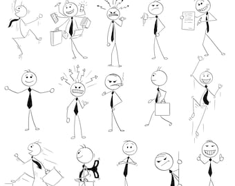 SVG-set met zakelijke stickman-figuren en grappige personages (digitale download)