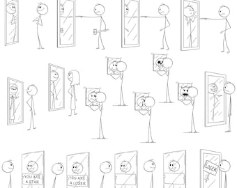 Stick Figure Mirror Images: Psychology, Self-Esteem (Digital Download, 17 Files)