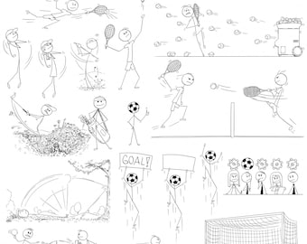 Stickman Tennis, Golf, Table Tennis, Football or Soccer Players: 17 Stick Figure Images